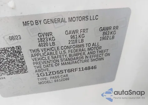 2024 Chevrolet Malibu Fwd 1Lt z USA, uszkodzony, nr VIN 1G1ZD5ST6RF114846